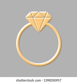 Diamond sign illustration. Emboss effect with light orange icon on gray background.