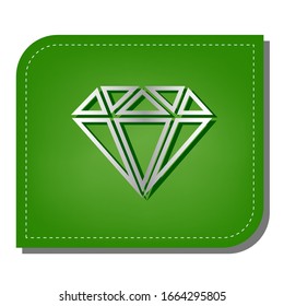 Ilustración de signos de diamante. Icono de línea de gradiente plateado con sombra verde oscuro en hoja verde con parches ecológicos. Ilustración.