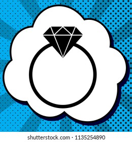 Diamond sign illustration. Vector. Black icon in bubble on blue pop-art background with rays.