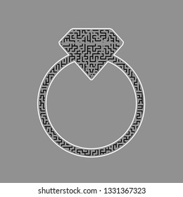 Diamond sign illustration. Vector. Black maze filled icon with white border at gray background.