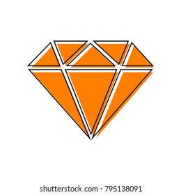 Diamond sign illustration. Vector. Black line icon with shifted flat orange filled icon on white background. Isolated.