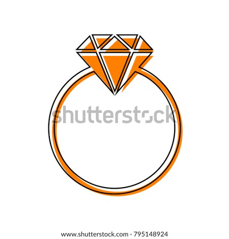 Diamond sign illustration. Vector. Black line icon with shifted flat orange filled icon on white background. Isolated.