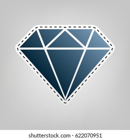 Diamond sign illustration. Vector. Blue icon with outline for cutting out at gray background.