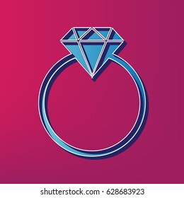 Diamond sign illustration. Vector. Blue 3d printed icon on magenta background.