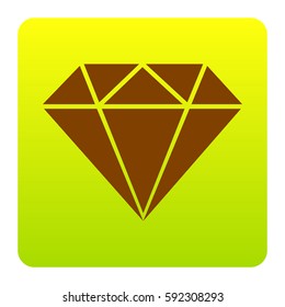 Diamond sign illustration. Vector. Brown icon at green-yellow gradient square with rounded corners on white background. Isolated.