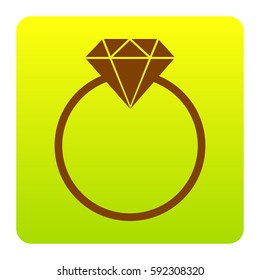 Diamond sign illustration. Vector. Brown icon at green-yellow gradient square with rounded corners on white background. Isolated.