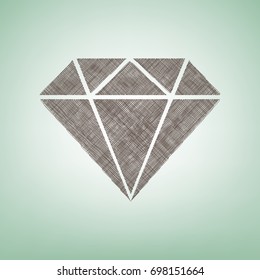 Diamond sign illustration. Vector. Brown flax icon on green background with light spot at the center.