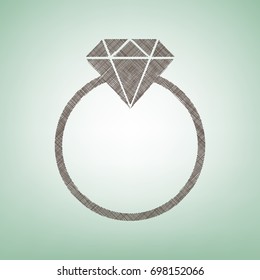 Diamond sign illustration. Vector. Brown flax icon on green background with light spot at the center.