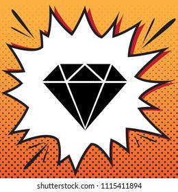 Diamond sign illustration. Vector. Comics style icon on pop-art background.