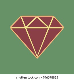 Diamond sign illustration. Vector. Cordovan icon and mellow apricot halo with light khaki filled space at russian green background.