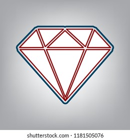 Diamond sign illustration. Vector. Dark red, transparent and midnight green stroke of white icon at grayish background.
