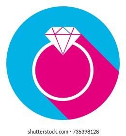 Diamond sign illustration. Vector. Flat white icon with mexican pink shadow inside sky blue(S and G) circle at white background. Isolated. Trend colors in 2017.