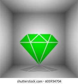 Diamond sign illustration. Vector. Green icon with shadow in the room.