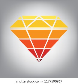 Diamond sign illustration. Vector. Horizontally sliced icon with colors from sunny gradient in gray background.