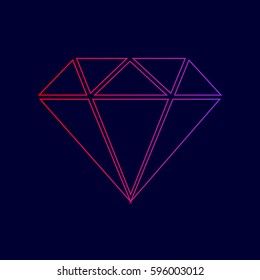 Diamond sign illustration. Vector. Line icon with gradient from red to violet colors on dark blue background.