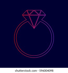 Diamond sign illustration. Vector. Line icon with gradient from red to violet colors on dark blue background.