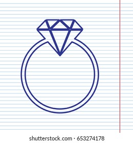 Diamond sign illustration. Vector. Navy line icon on notebook paper as background with red line for field.
