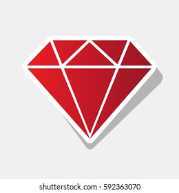 Diamond sign illustration. Vector. New year reddish icon with outside stroke and gray shadow on light gray background.