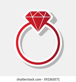 Diamond sign illustration. Vector. New year reddish icon with outside stroke and gray shadow on light gray background.