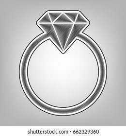 Diamond sign illustration. Vector. Pencil sketch imitation. Dark gray scribble icon with dark gray outer contour at gray background.