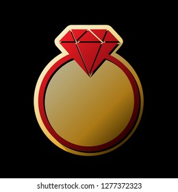 Diamond sign illustration. Vector. Red icon with small black and limitless shadows at golden sticker on black background.