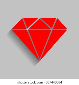 Diamond sign illustration. Vector. Red icon with soft shadow on gray background.