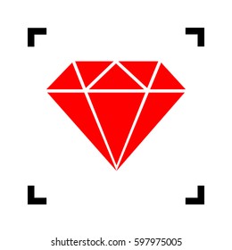 Diamond sign illustration. Vector. Red icon inside black focus corners on white background. Isolated.