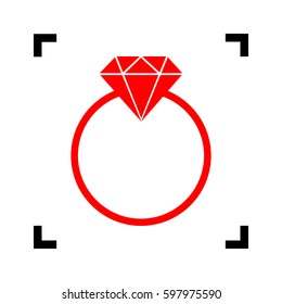 Diamond sign illustration. Vector. Red icon inside black focus corners on white background. Isolated.