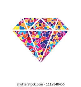 Diamond Sign Illustration. Vector. Stained Glass Icon On White Background. Colorful Polygons. Isolated.