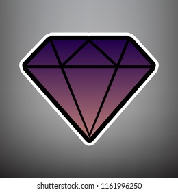 Diamond sign illustration. Vector. Violet gradient icon with black and white linear edges at gray background.