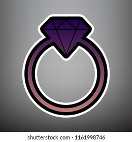 Diamond sign illustration. Vector. Violet gradient icon with black and white linear edges at gray background.