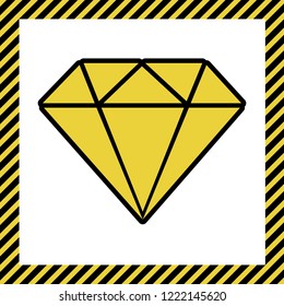 Diamond sign illustration. Vector. Warm yellow icon with black contour in frame named as under construction at white background. Isolated.