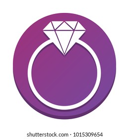 Diamond sign illustration. Vector. White icon with flat shadow on purpureus circle at white background. Isolated.