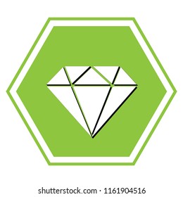 Diamond sign illustration. Vector. White icon with black shadow at yellow green honeycomb on white background.