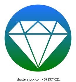 Diamond sign illustration. Vector. White icon in bluish circle on white background. Isolated.