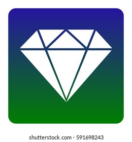 Diamond sign illustration. Vector. White icon at green-blue gradient square with rounded corners on white background. Isolated.