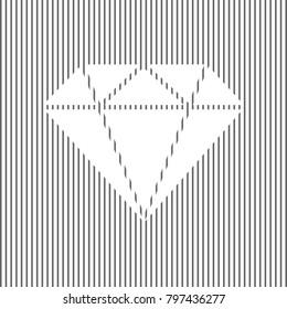 Diamond sign illustration. Vector. White icon on grayish striped background. Optical illusion.