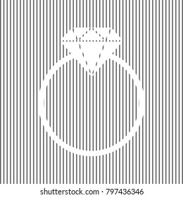 Diamond sign illustration. Vector. White icon on grayish striped background. Optical illusion.