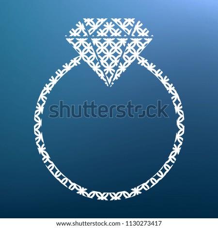 Diamond sign illustration. Vector. White textured icon at lapis lazuli gradient background.