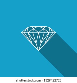 Diamond sign isolated with long shadow. Jewelry symbol. Gem stone. Flat design. Vector Illustration