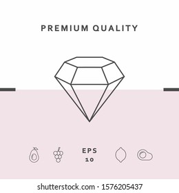 Diamond Sign. Jewelry Symbol. Gem Stone. Flat Simple Design - Line Icon