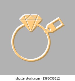 Diamond sign with tag. Emboss effect with light orange icon on gray background.