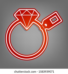 Diamond sign with tag. Flat red icon with linear white icon with gray shadow at grayish background. Illustration.