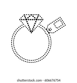 Diamond sign with tag. Vector. Black dashed icon on white background. Isolated.