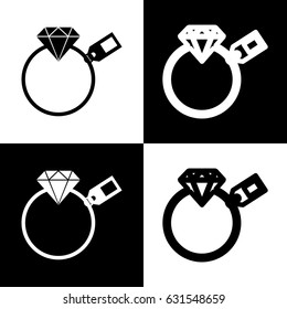 Diamond sign with tag. Vector. Black and white icons and line icon on chess board.