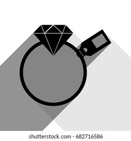 Diamond sign with tag. Vector. Black icon with two flat gray shadows on white background.