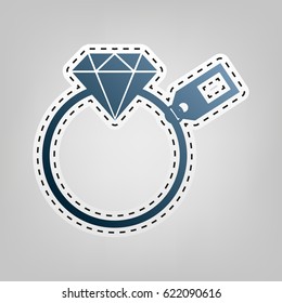 Diamond sign with tag. Vector. Blue icon with outline for cutting out at gray background.
