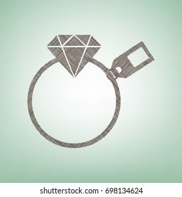 Diamond sign with tag. Vector. Brown flax icon on green background with light spot at the center.