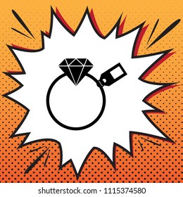 Diamond sign with tag. Vector. Comics style icon on pop-art background.