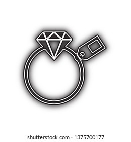 Diamond sign with tag. Vector. Double contour black icon with soft shadow at white background. Isolated.